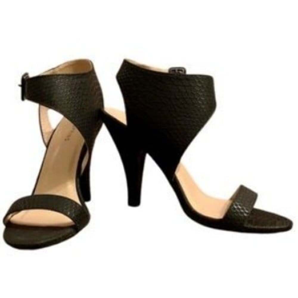 Call It Spring Women's Black Stiletto Snake Print Ankle Strap Sandals Size 8.5